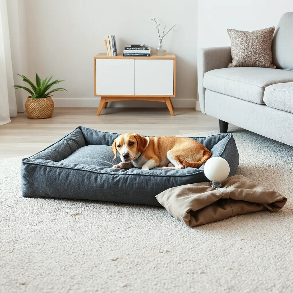 Small dog relaxing on a retractable 2-in-1 pet bed with folded sections nearby