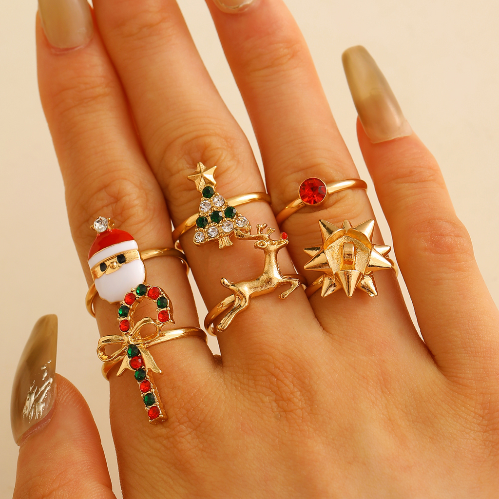 6-Piece Christmas Adjustable Ring Set