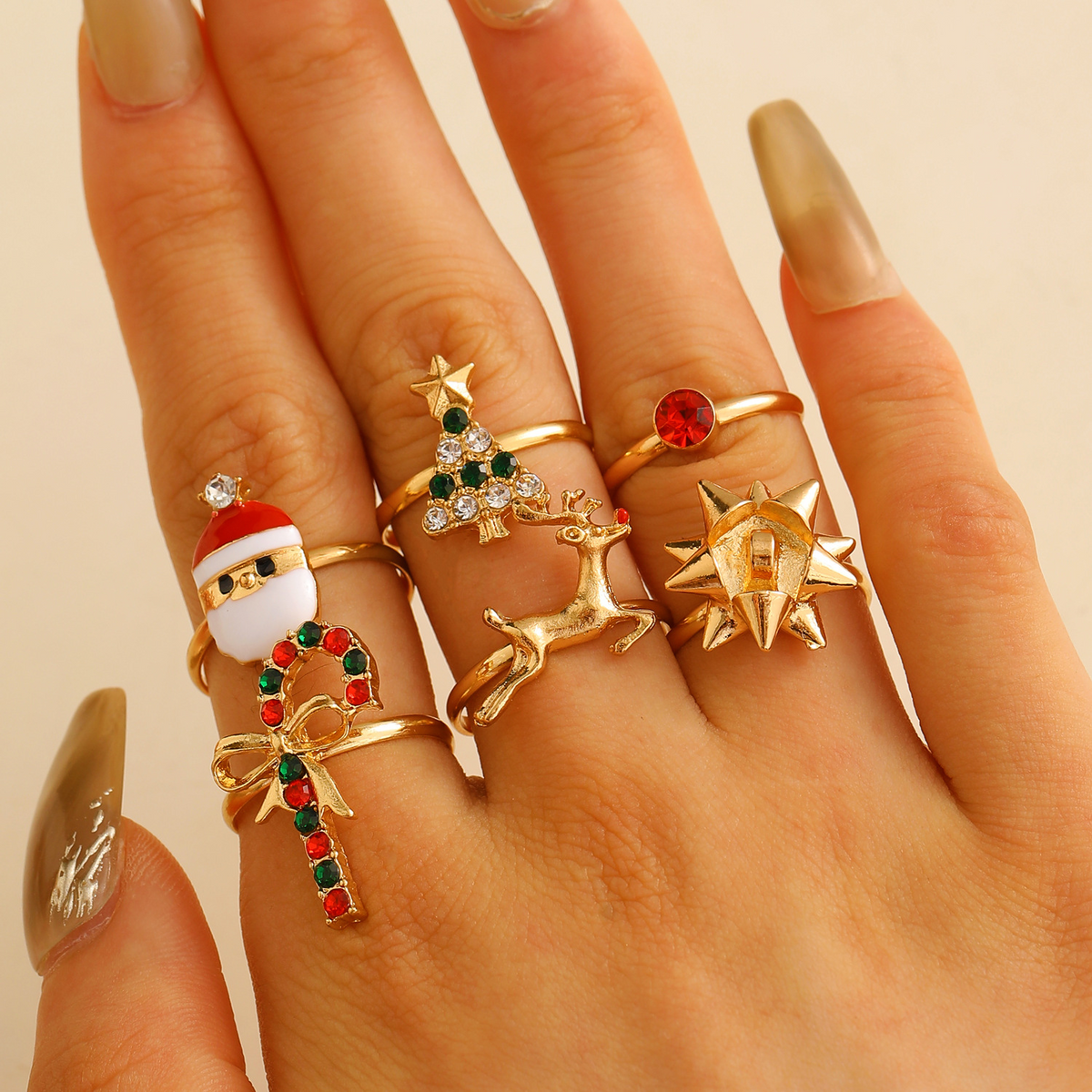 6-Piece Christmas Adjustable Ring Set