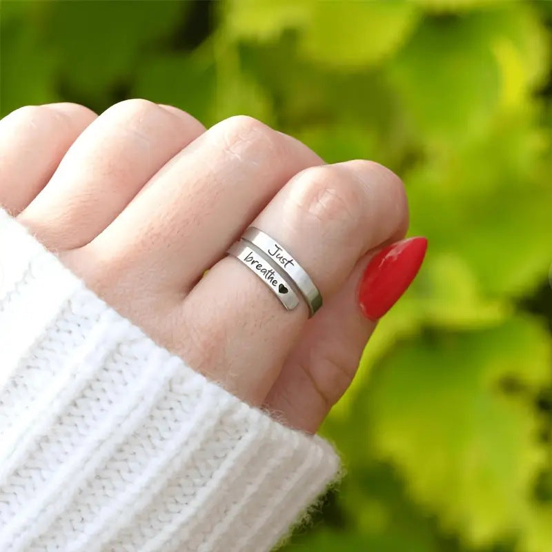 "Just Breathe" Spiral Heart Ring – Adjustable Stainless Steel