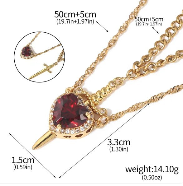 Love Dagger Couple Necklace – Heart & Dagger Stainless Steel Pendant