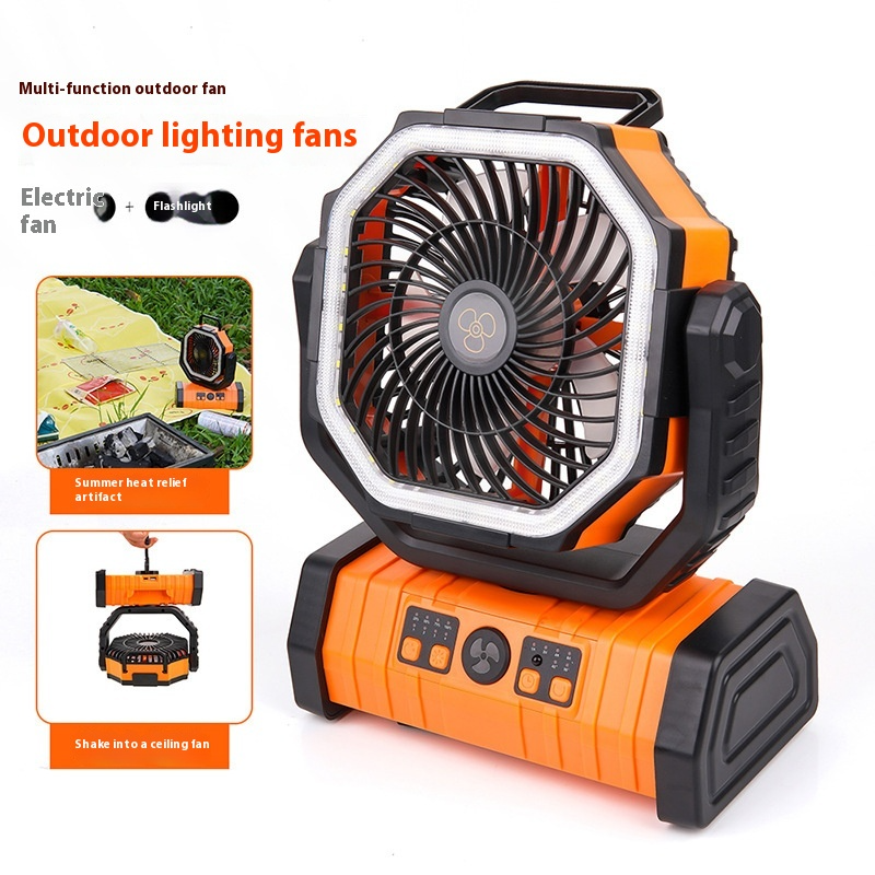 3-in-1 Camping Fan with LED Light & Power Bank – Portable Outdoor Fan