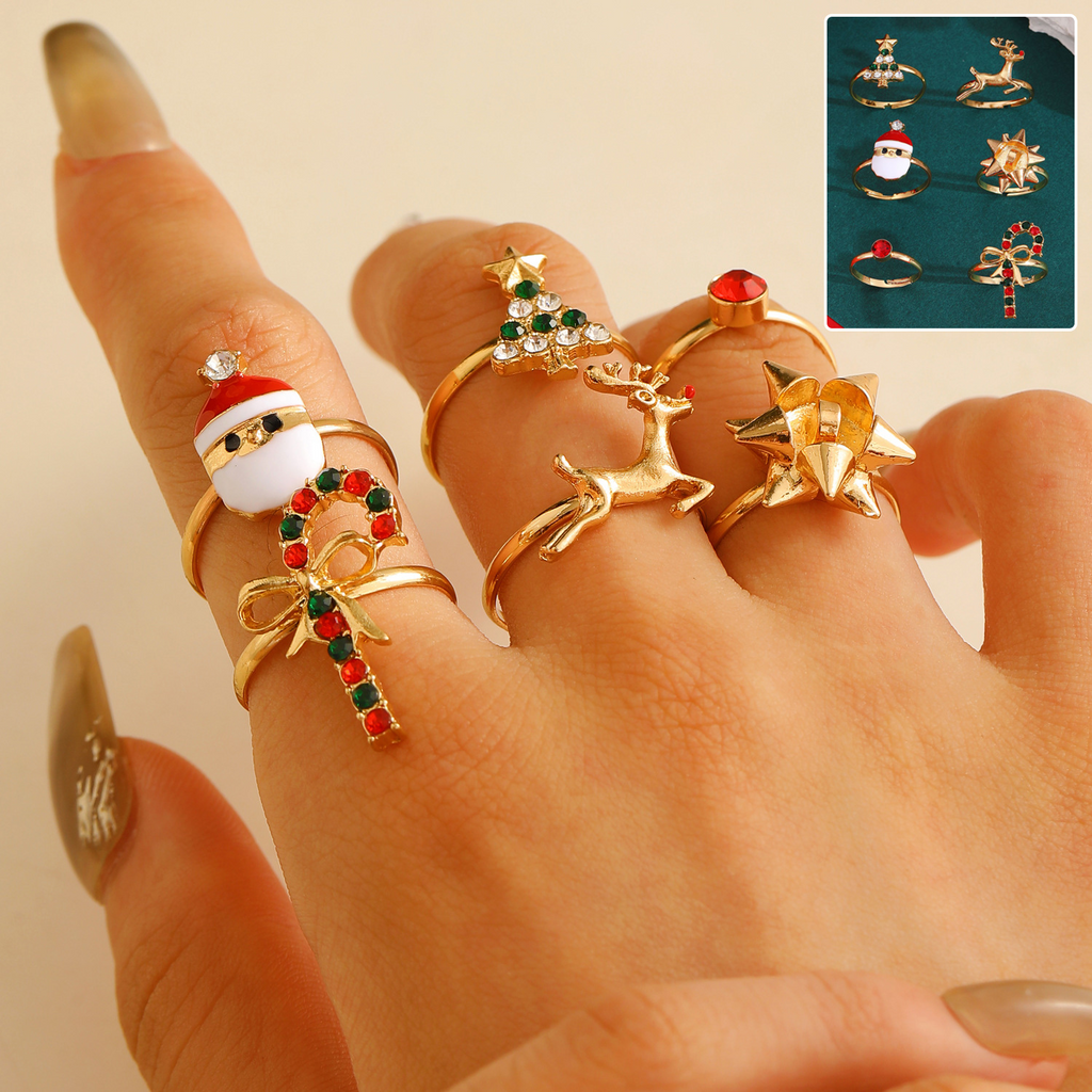 6-Piece Christmas Adjustable Ring Set
