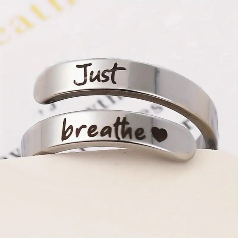 "Just Breathe" Spiral Heart Ring – Adjustable Stainless Steel