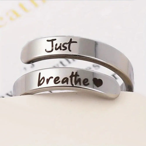 "Just Breathe" Spiral Heart Ring – Adjustable Stainless Steel