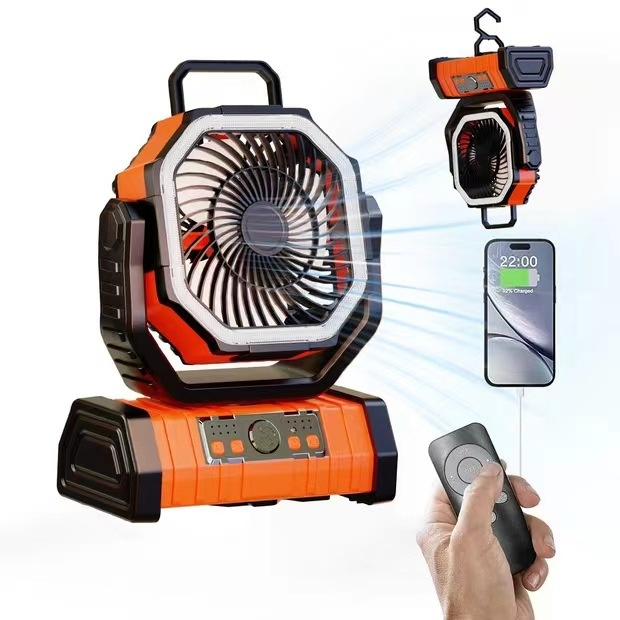 3-in-1 Camping Fan with LED Light & Power Bank – Portable Outdoor Fan