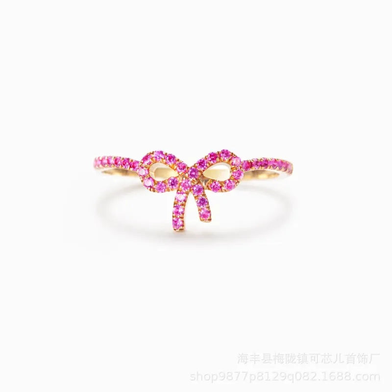 S925 Sterling Silver Pink Pavé Bow Ring