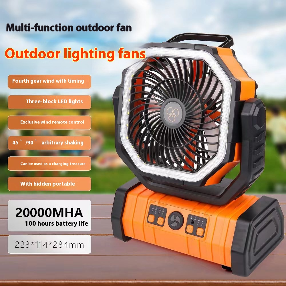 3-in-1 Camping Fan with LED Light & Power Bank – Portable Outdoor Fan