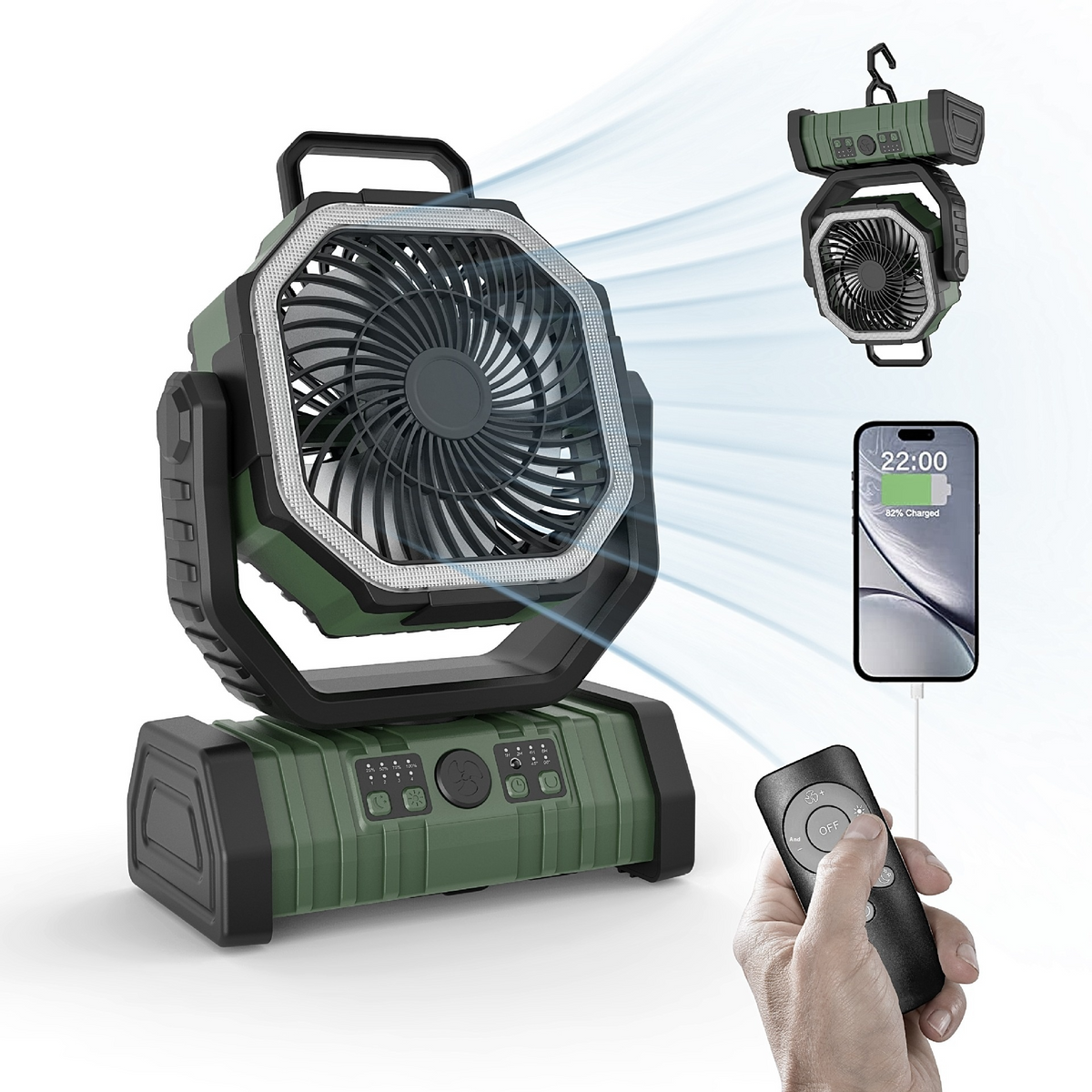 3-in-1 Camping Fan with LED Light & Power Bank – Portable Outdoor Fan