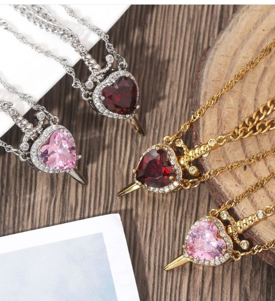 Love Dagger Couple Necklace – Heart & Dagger Stainless Steel Pendant