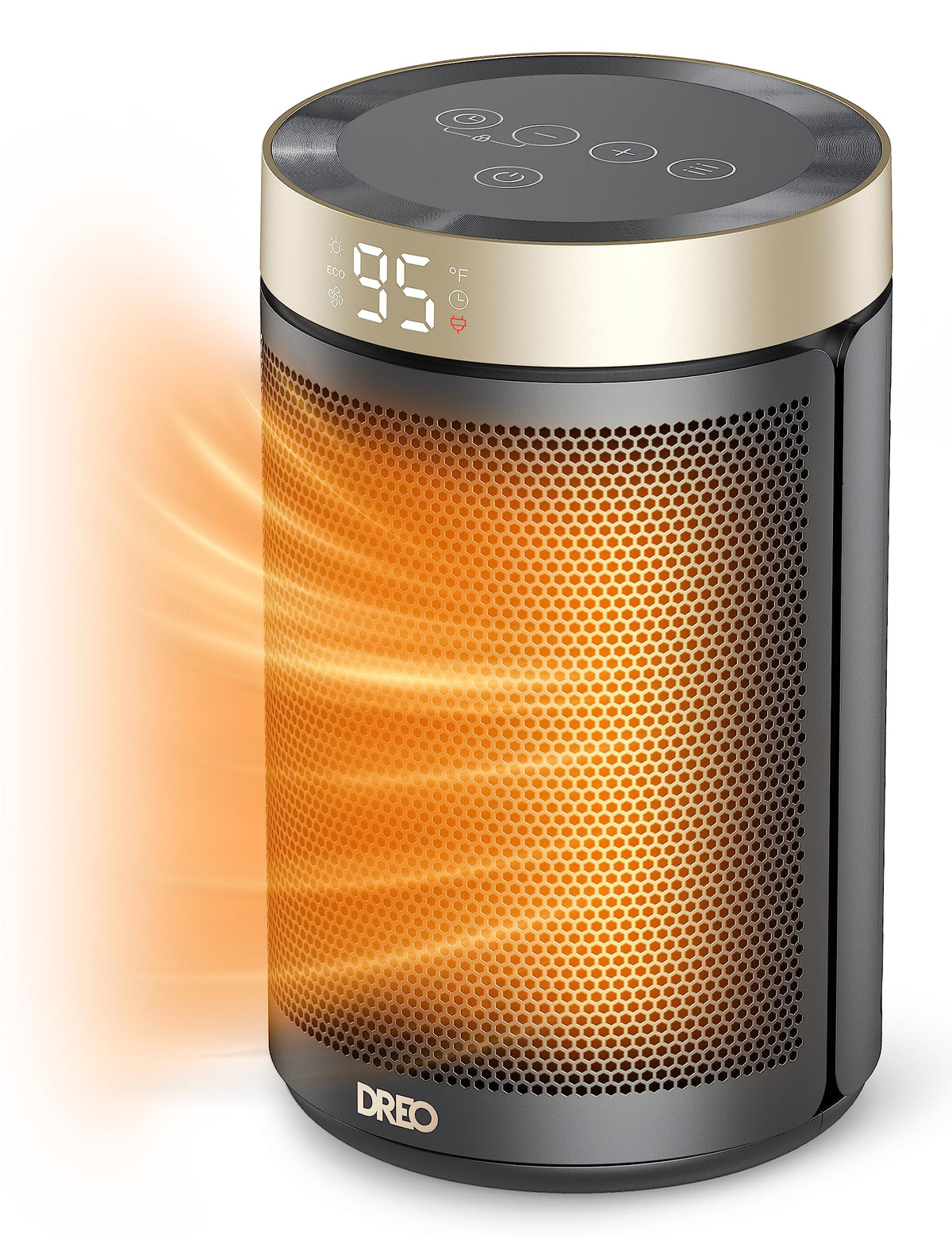 Dreo Space Heaters for Indoor Use Portable Heater with Thermostat 1-12H Timer Eco Mode and Fan Mode 1500W PTC Ceramic Fast Safety Heat for Office Bedroom Home Gold and Black Without Remote