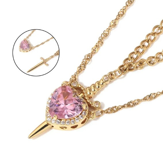 Love Dagger Couple Necklace – Heart & Dagger Stainless Steel Pendant