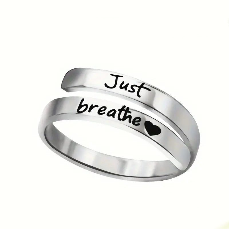 "Just Breathe" Spiral Heart Ring – Adjustable Stainless Steel